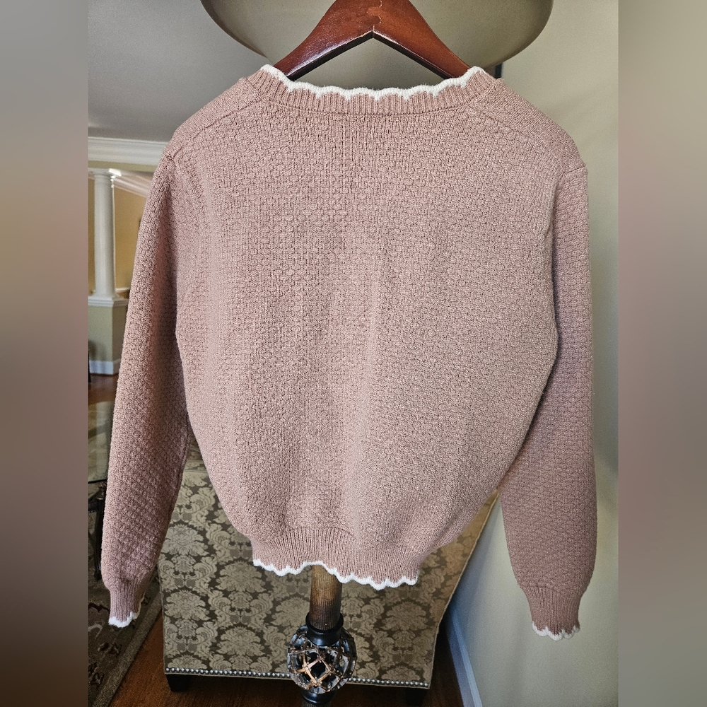 NWOT Adrianna Papell Cream Cardigan with White Trim - Picture 4 of 12